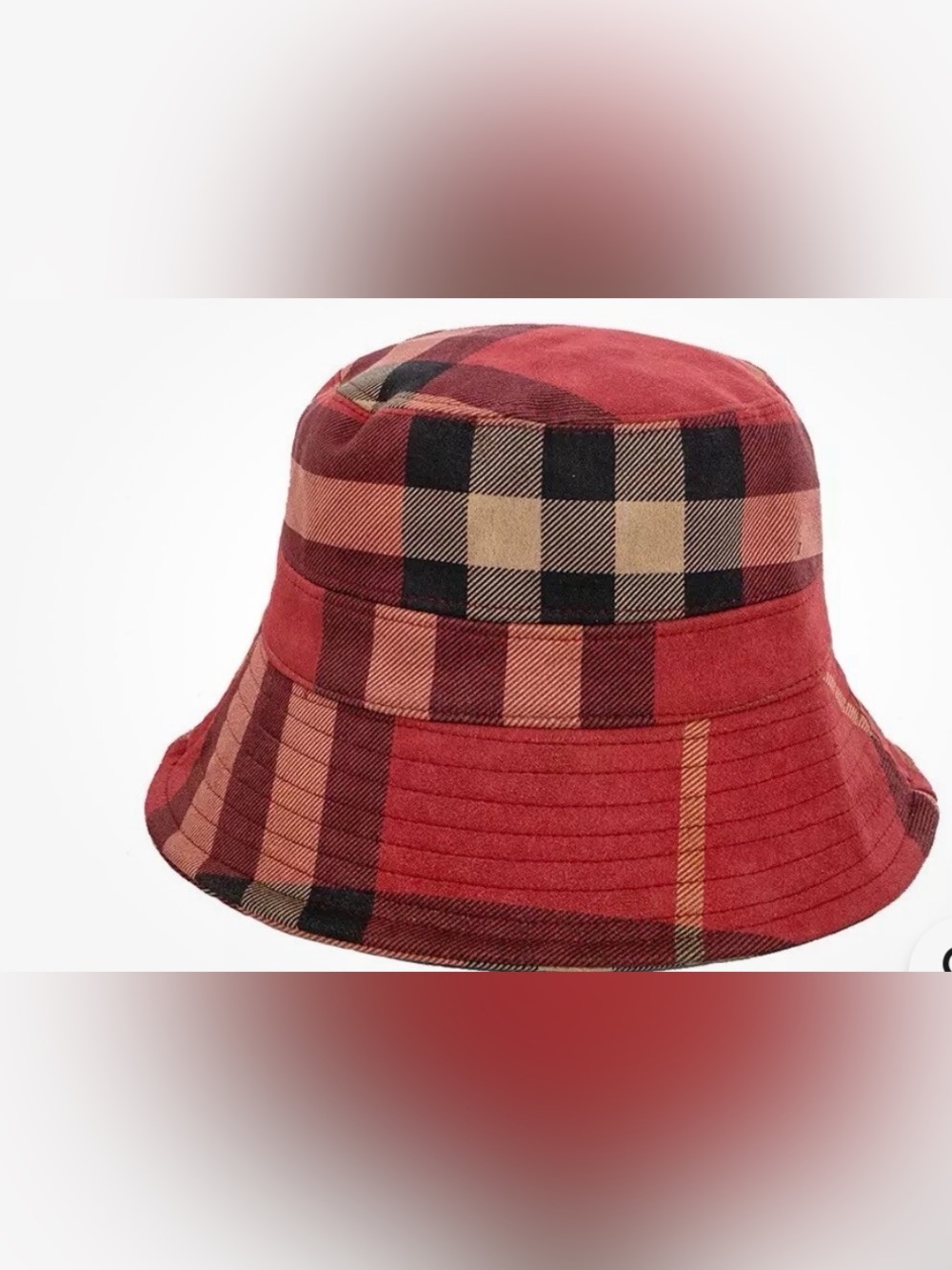 Plaid Red Bucket Hat - Women's Fashion Accessory - Picture 3 of 14